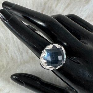 Pale blue faceted dome CZ surrounded by spikes of .925 sterling silver Size 9